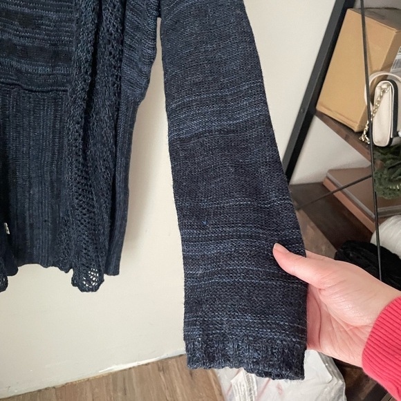 Simply Natural Dark Blue Alpaca Wool Cardigan Sweater with Shawl Collar - Picture 4 of 6